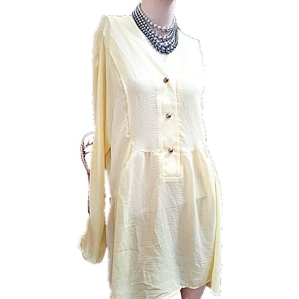 Carson Kressley Love Cass Pale Yellow Tunic Gold Buttons Size Large